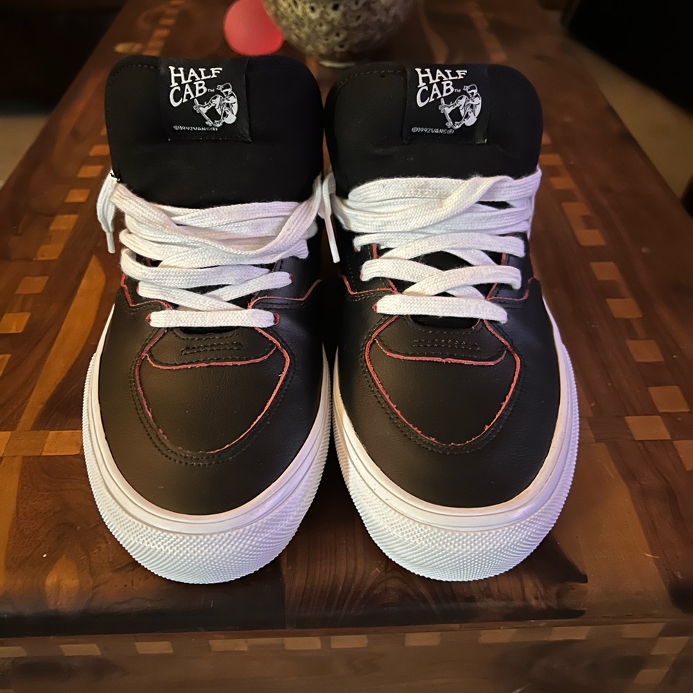 Vans Half Cab Black White Sneakers with Red Stitching